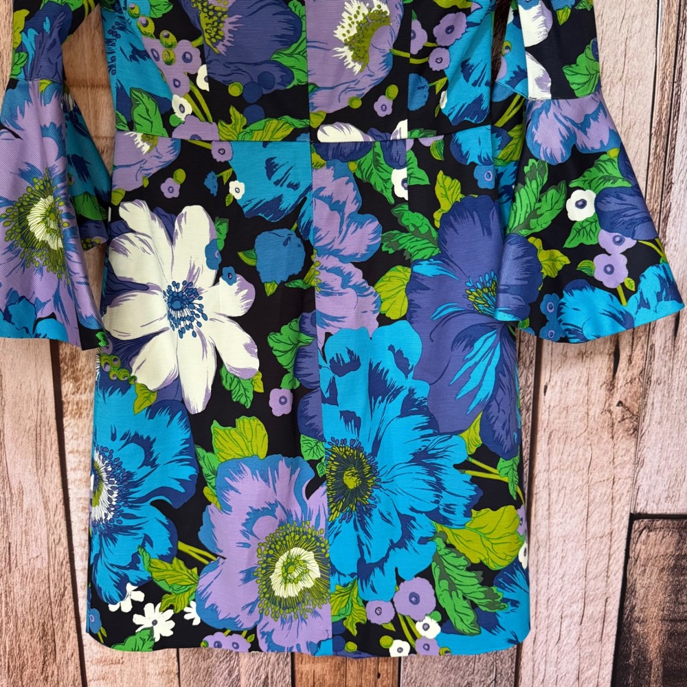 Trina Turk Winnie Floral Bell Sleeve Dress Bold Feminine Romantic Bold Size 2 - Picture 6 of 9